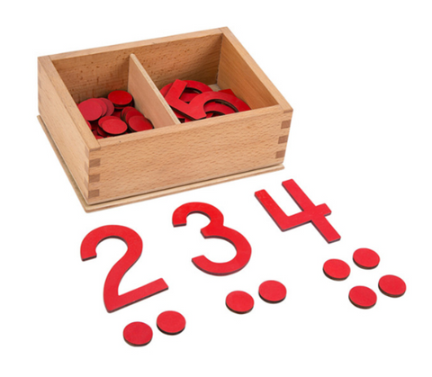 Box with numbers and Montessori tokens