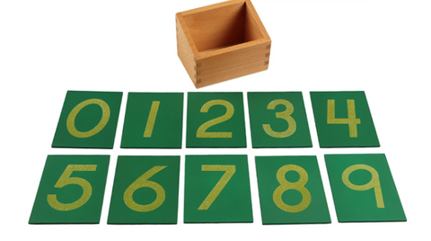 Box with Montessori sandpaper numbers from 0 to 9