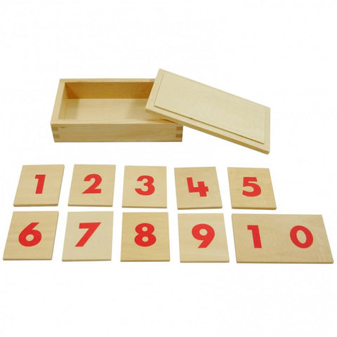 Box with 10 wooden cards with numbers from 1 to 10 Montessori